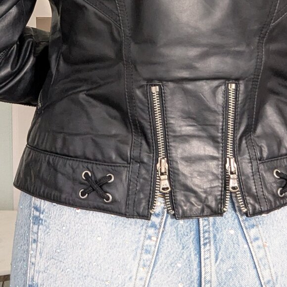 Y2K Genuine Leather Biker Jacket Size S - Picture 6 of 13